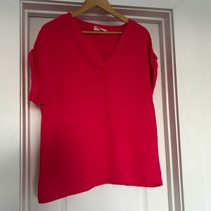 Vibrant Hot Pink V-Neck Women's Top